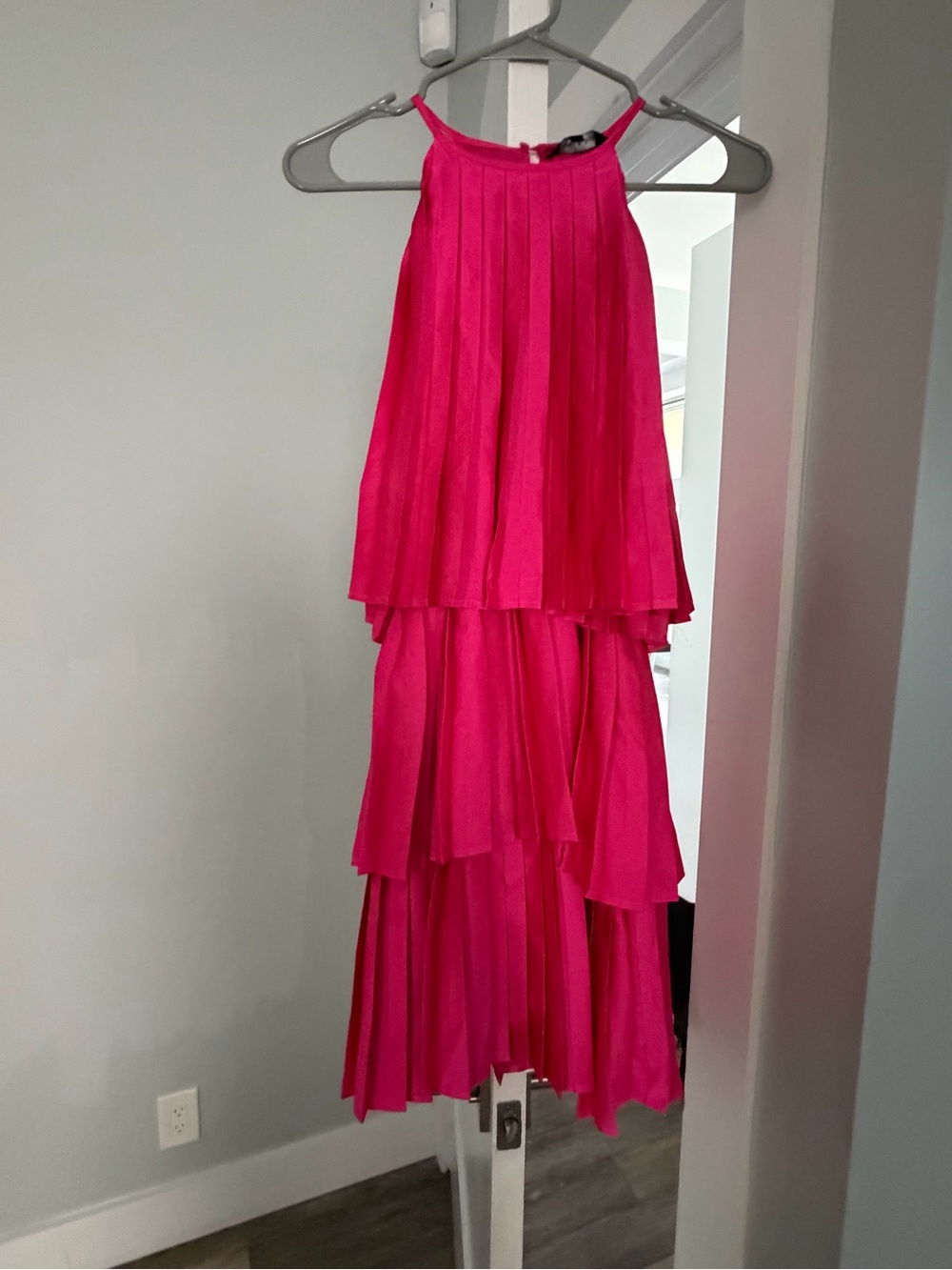 Bright Pink Tiered Pleated Halter Dress strut & Bolt
